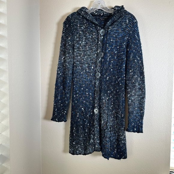 BCBGMaxAzria Alpaca Mohair Long Chunky Knit Hoodie Cardigan Sweater Coat Medium‎ - Picture 1 of 12
